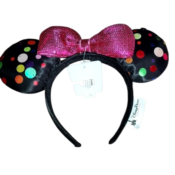 Disney Accessories - NWT Disney Parks Black Rock the Dots w Sequins Minnie Mickey Ears Headband